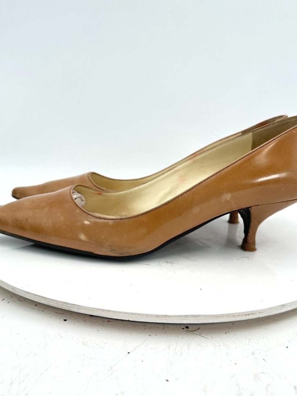 Prada Women Size 7.5 Brown Leather Pointed Toe Kitten Heel Sandal